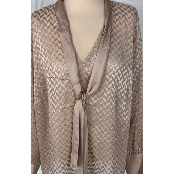 Worhington Womens 2X V Neck Tie Long Sleeve Semi Sheer Blouse Top - Picture 2 of 10